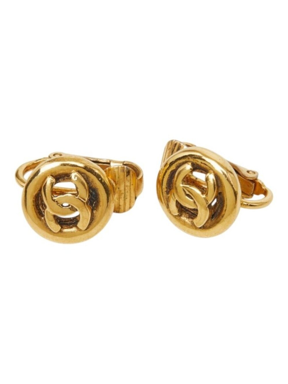 Chanel CC Logo Round Motif Earrings Ear Clip Gold Plated